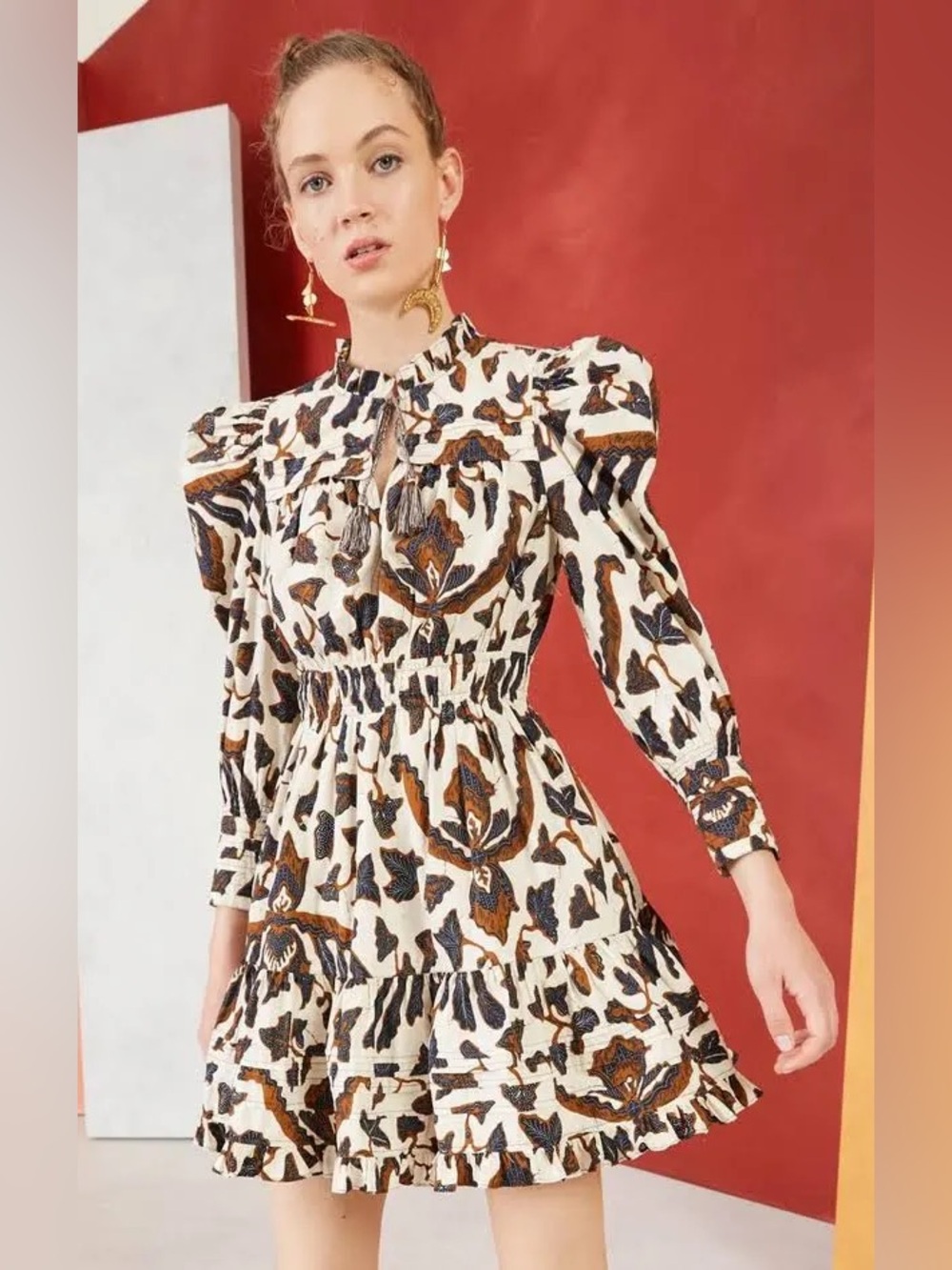 Ulla Johnson Bone and Brown Printed Ismaya Dress NWT sz 0
